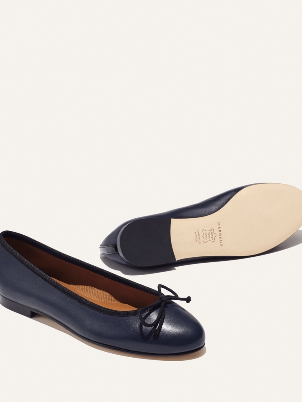 Margaux Navy Leather Ballet Flats with Knotted Bow
